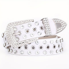 Hollow Out Rhinestone Belt PU Leather Hip Hop Jeans Pants Belt