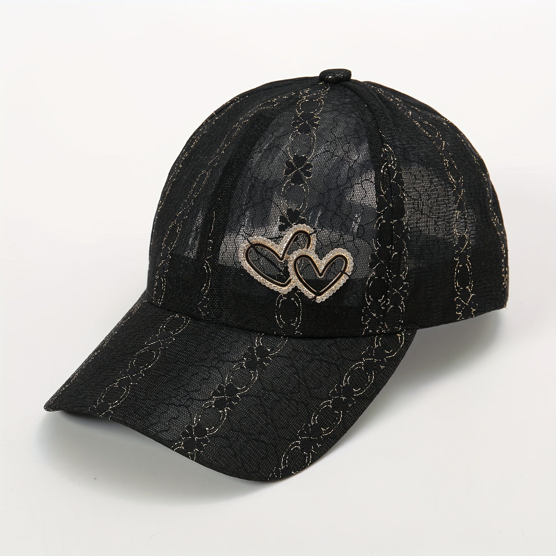 Lace Floral Embroidered Baseball Cap Heart Label Mesh Overlay Breathable Sun Hat