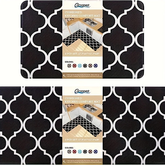 Moroccan Plaid Kitchen Mat Anti Fatigue Cushion Waterproof Non Slip