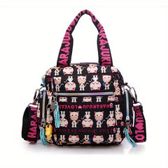 Cartoon Printed Nylon Handbag Pockets Shoulder Bag Large Capacity Storage Bag