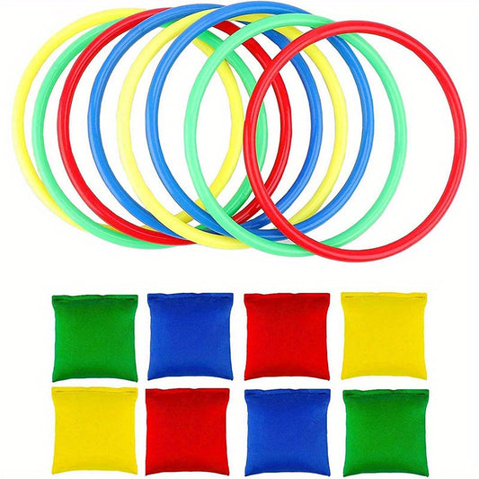 16pcs Nylon Bean Bag Plastic Ring Game Set for Kids, Outdoor Ring Throwing Game