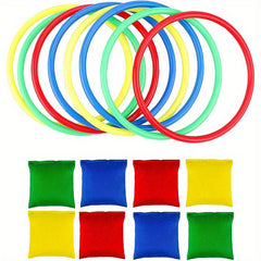 16pcs Nylon Bean Bag Plastic Ring Game Set for Kids, Outdoor Ring Throwing Game