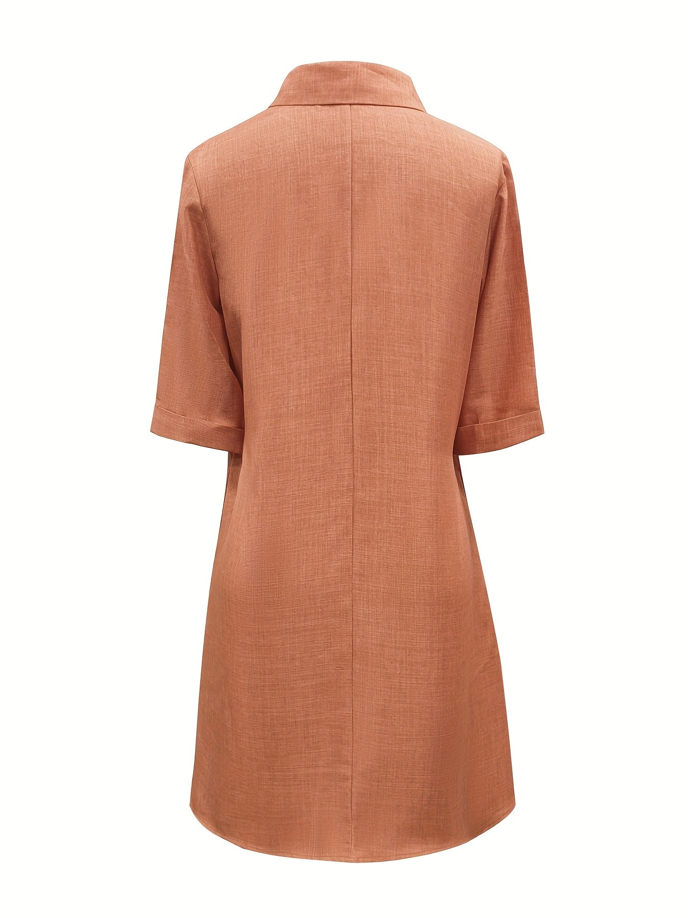  Casual Dress Women Plain Three Quarter Sleeve Button Up Dress
