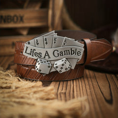 Poker Shape Pattern Vintage Buckle PU Leather Belt
