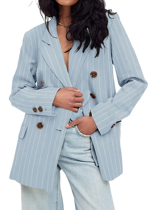 Striped Print Lapel Blazer Open Front Long Sleeve Outerwear