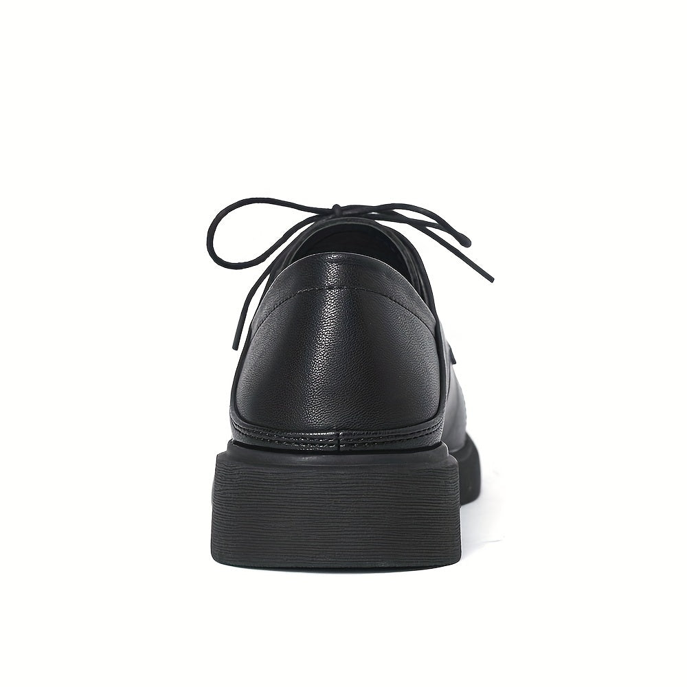 Women's British Style Lace Up Loafers Retro Solid Chunky Shoes