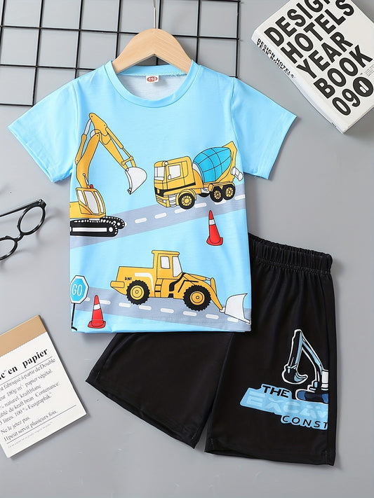 Excavator Cartoon 2pcs T Shirt & Shorts Set for Toddler Boys