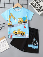 Excavator Cartoon 2pcs T Shirt & Shorts Set for Toddler Boys