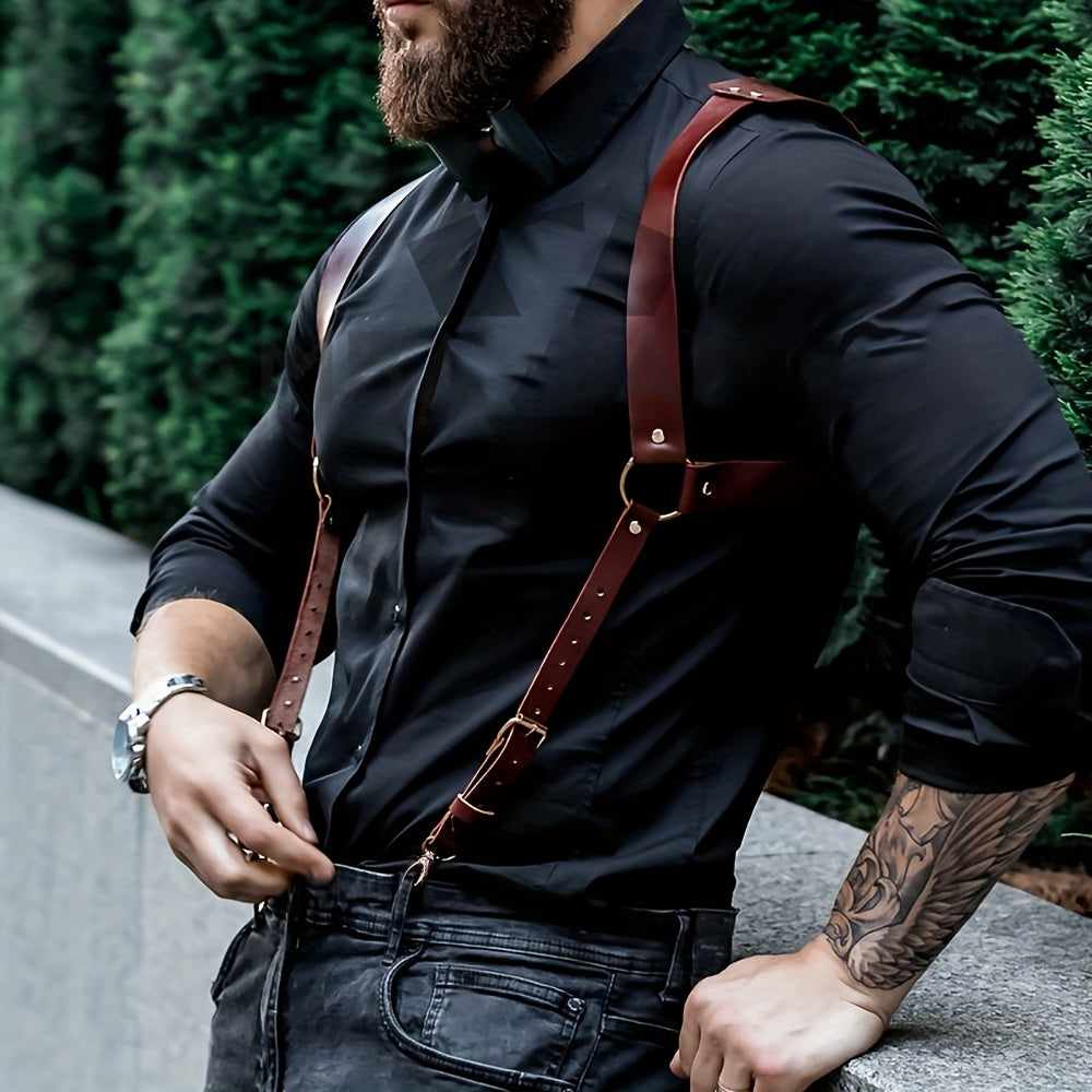 Men's Rivet Hollow Out Leather Belt Harness Fierce Armor Costume