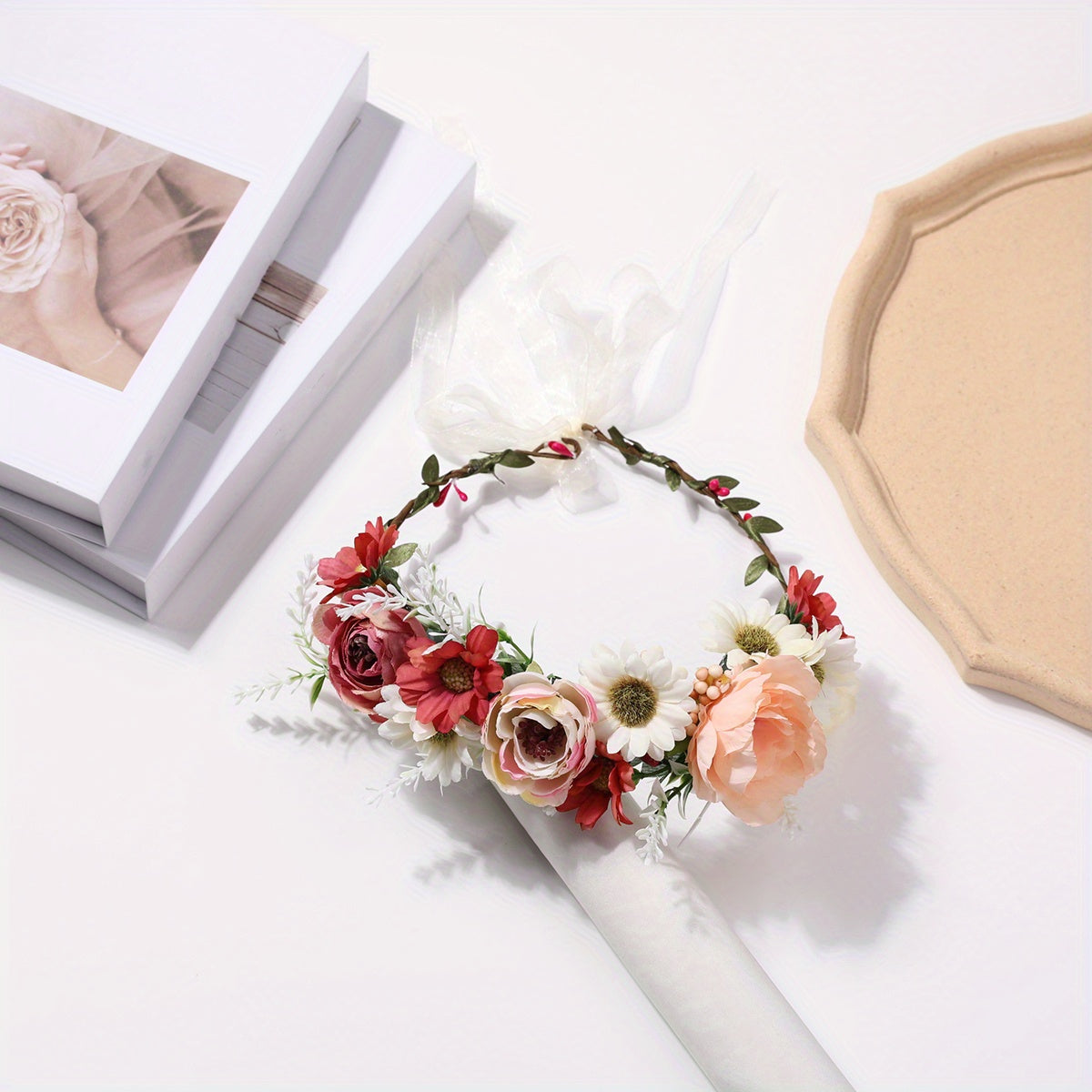 Boho Flower Leaf Berry Wreath Headband for Wedding Travel Costume