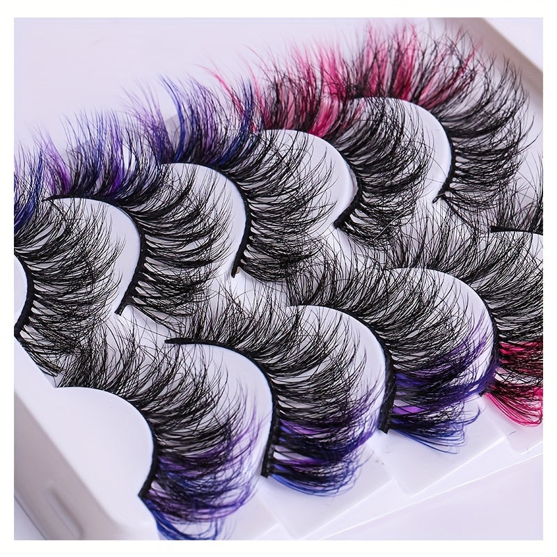 5 Pairs Colored Faux Mink Lashes Fluffy Natural Volume Eyelashes Extension