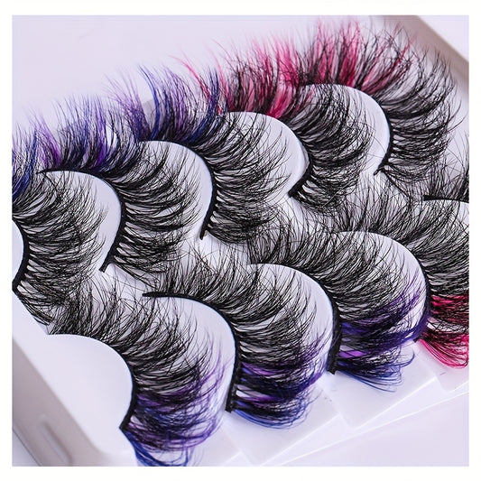 5 Pairs Colored Faux Mink Lashes Fluffy Natural Volume Eyelashes Extension