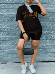  Art Letter Print Tee & Biker Shorts Set