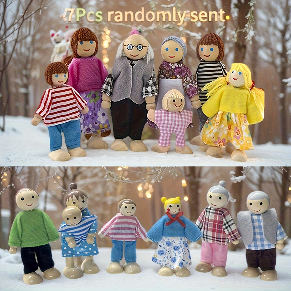 7pcs Family Doll Set Jointed Action Figures for Dollhouse Role Play