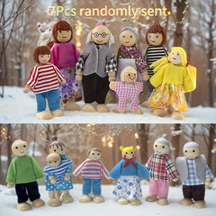 7pcs Family Doll Set Jointed Action Figures for Dollhouse Role Play