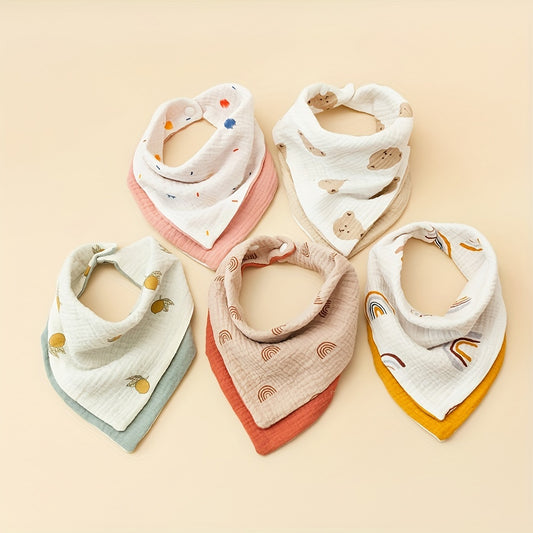 2pcs Baby Cotton Gauze Feeding Bibs 6-12 Months Multicolor Triangle Scarf