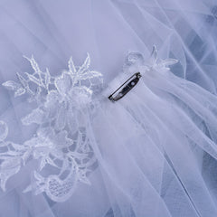 Bridal Veil Shawl Glamorous Style 100 Yarn with Lace Applique