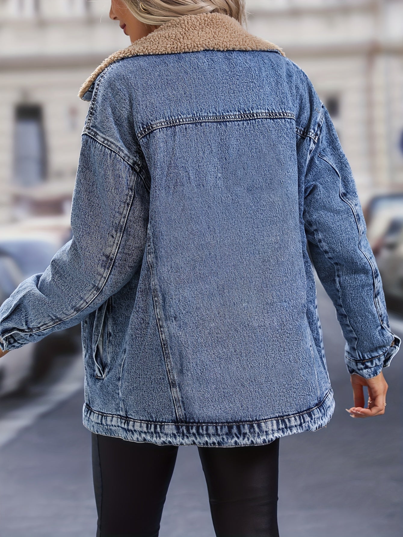 Women's Plus Size Casual Denim Jacket with Fleece Liner