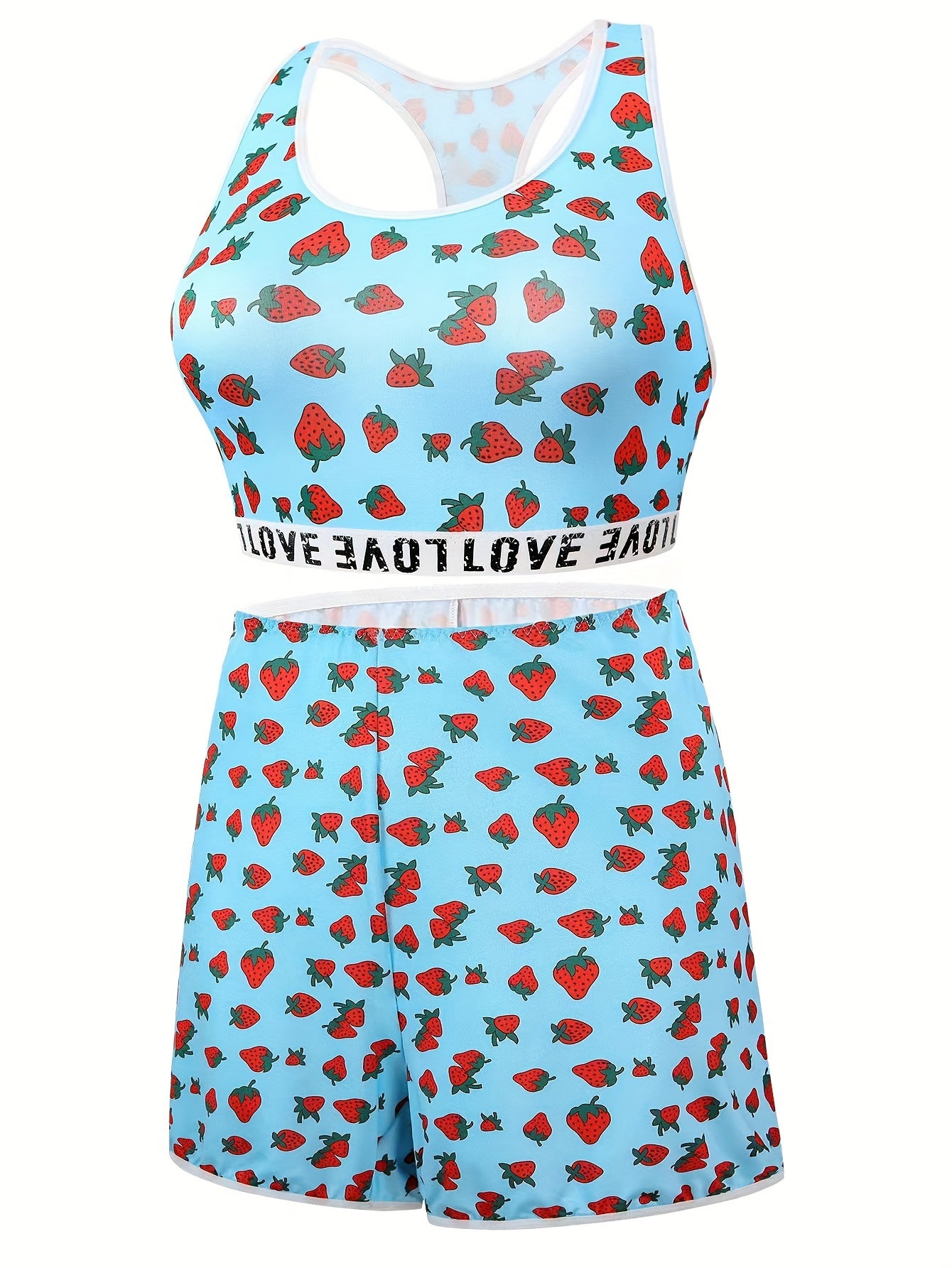  Strawberry Print Bra & Shorts Lounge Set