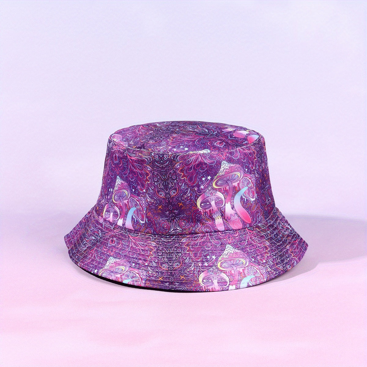 Purple Bucket Hat Buddha Lotus Mushroom Owl Print Basin Hat Halloween Anime Fish