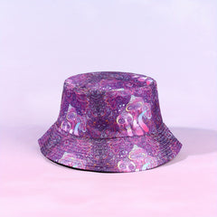 Purple Bucket Hat Buddha Lotus Mushroom Owl Print Basin Hat Halloween Anime Fish
