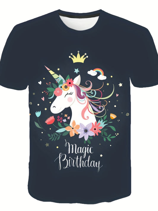 Girl's Floral Pony T-shirt 3D Print Short Sleeve Tee For Summer
