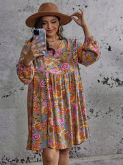 Plus Size Floral Lantern Sleeve Boho Dress