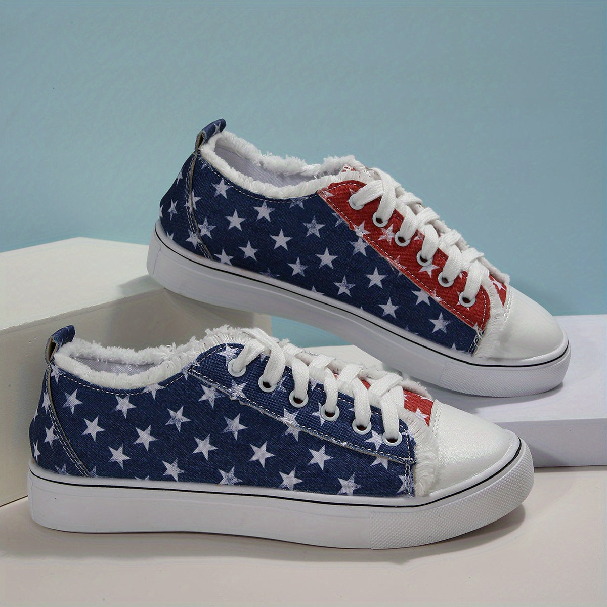 Women's Canvas Sneakers Print Lace Up Flat Shoes