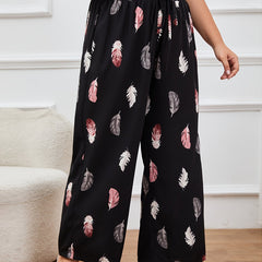  Feather Print Wide Leg Trousers