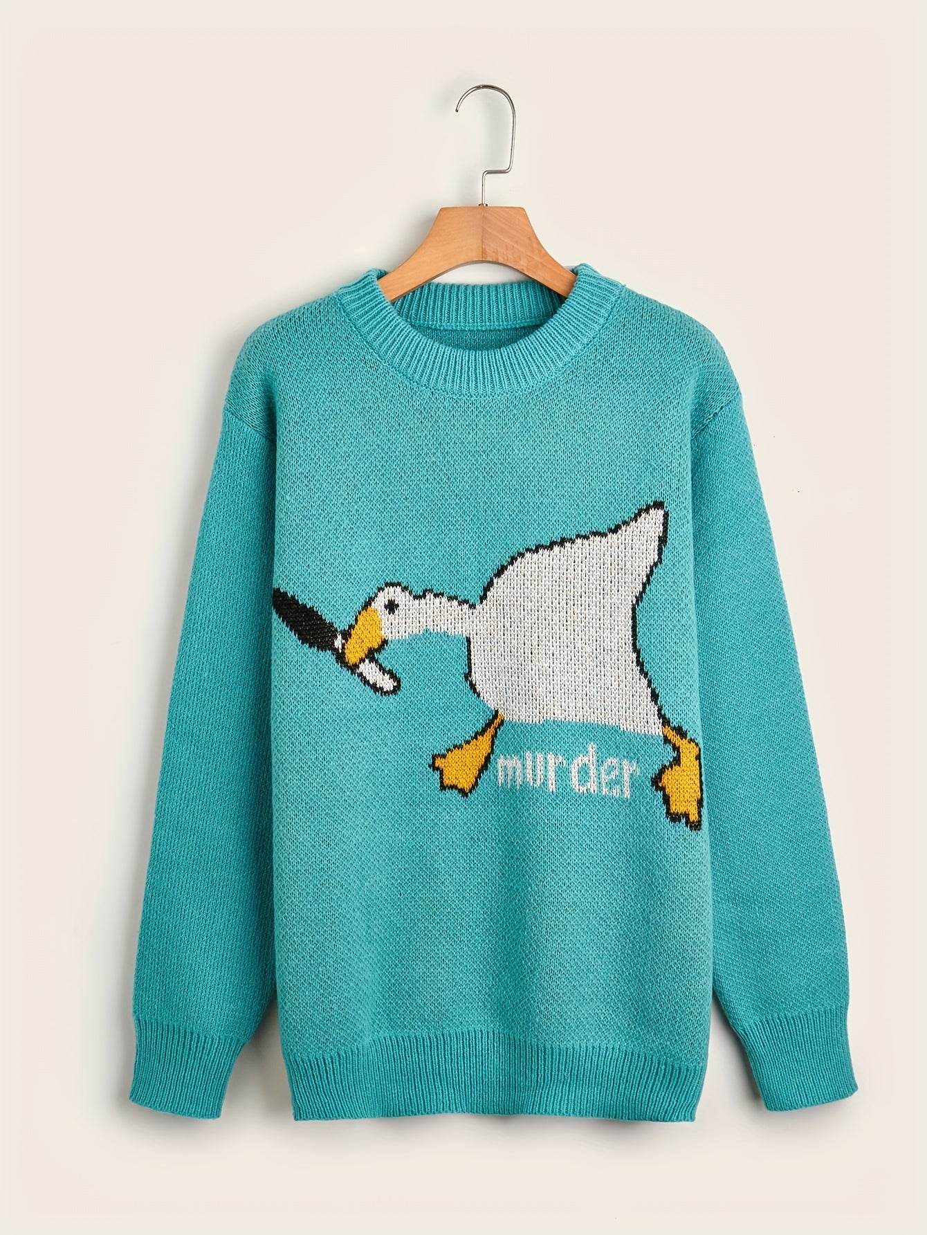 Cartoon Duck Pattern Crew Neck Sweater for Men