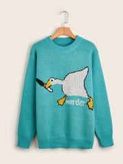 Cartoon Duck Pattern Crew Neck Sweater for Men