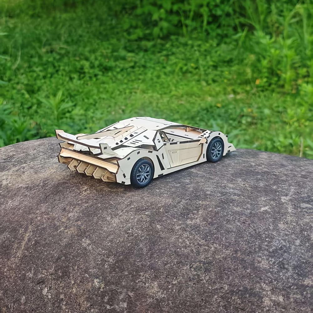 3D Wooden Race Car Model Kit Mechanical Puzzle DIY Sports Car Gift