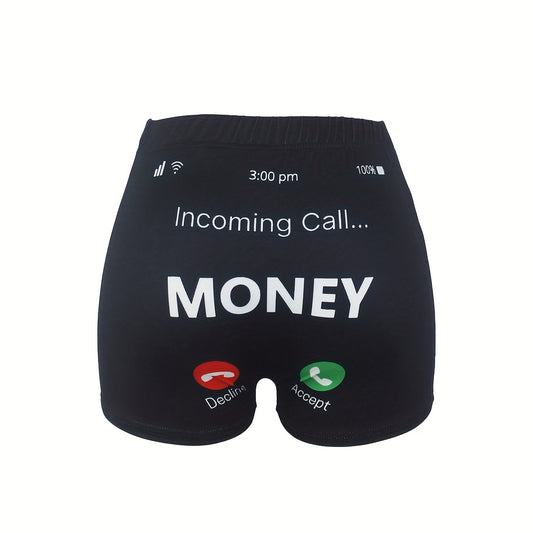 Skinny Shorts Money Graphic Print Casual Shorts Women's Clothing