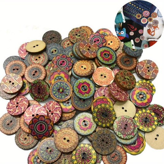 100pcs Vintage Wooden Round Buttons for Crafts Sewing Shirts Bags