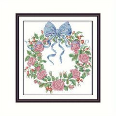Rose Wreath Christmas Cross Stitch 14CT Cotton Cloth Small Embroidery Decor