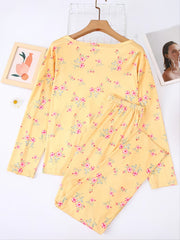 Soft Pajama Set Flower Print Tops & Pants Women's Loungewear