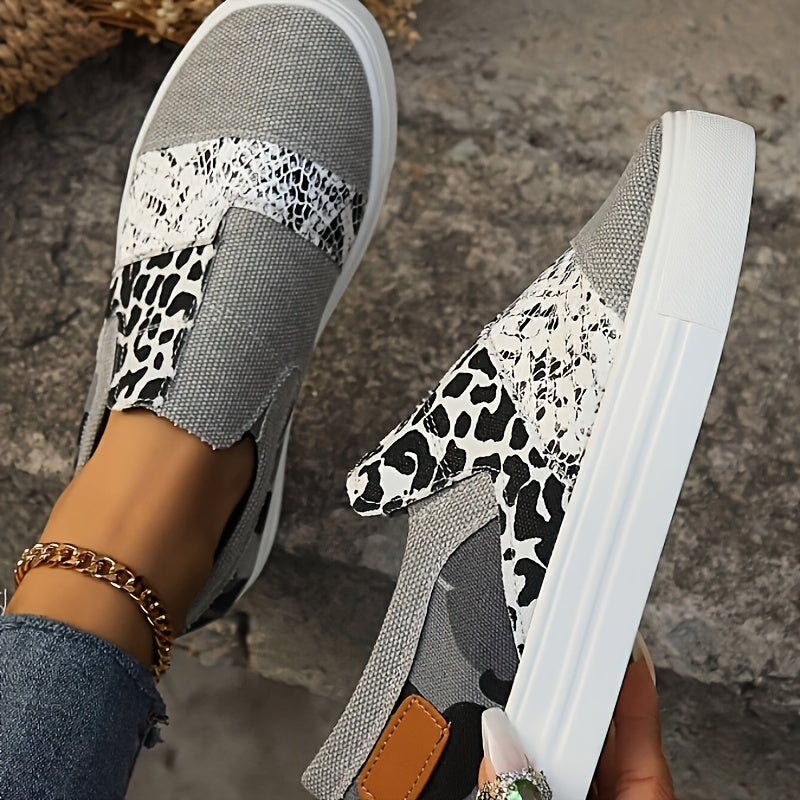 Leopard & Snakeskin Patchwork Canvas Shoes Low Slip Casual Flats