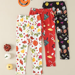 3 Pcs Girls' Halloween & Christmas Stretch Leggings Pants