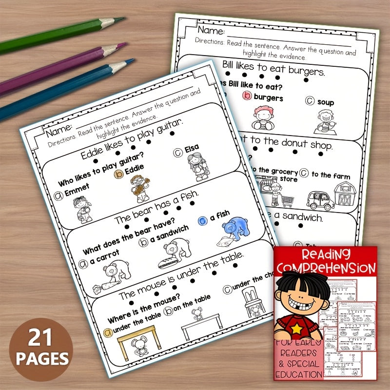 21 Pages Kids Early Reading Comprehension Worksheets - Phonics