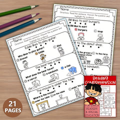 21 Pages Kids Early Reading Comprehension Worksheets - Phonics