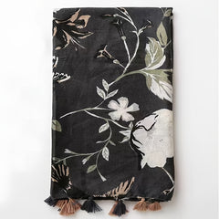 Flower Print Scarf Boho Tassel Shawl Outdoor Beach Travel Windproof Head Wrap