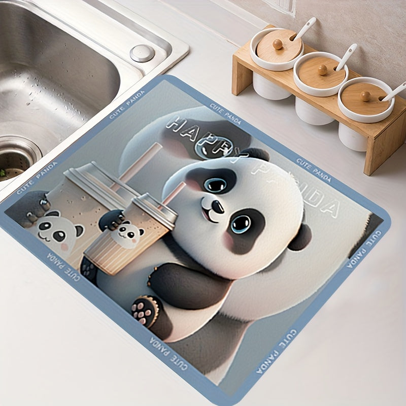 Panda Pattern Dish Drying Mat Kitchen Draining Pad
