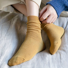 5 Pairs Warm Mid Tube Women's Solid Socks Comfy Stockings