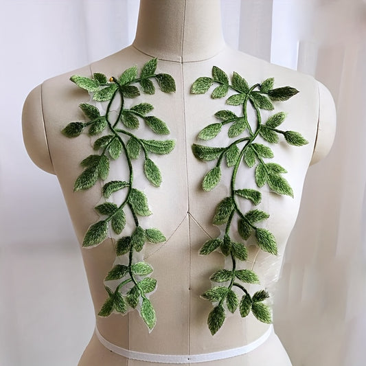 Green Embroidered Lace Pair Of Flowers Dress Decoration