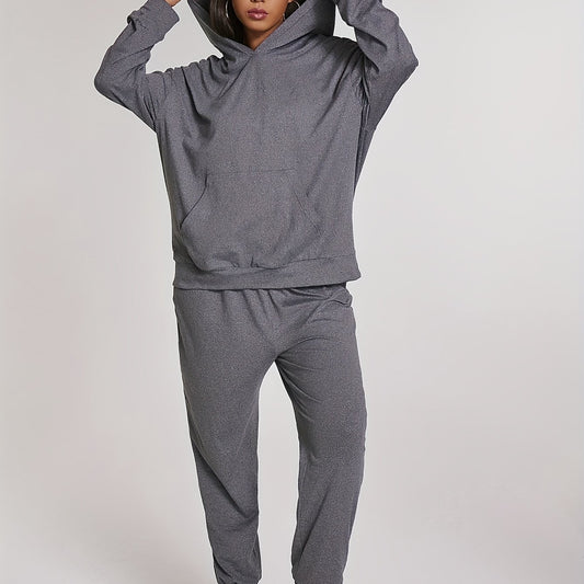  Hooded Sweatshirt & Joggers Set Solid Long Sleeve Outfits