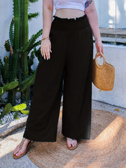  Solid Ruffle Trim Wide Leg Trousers