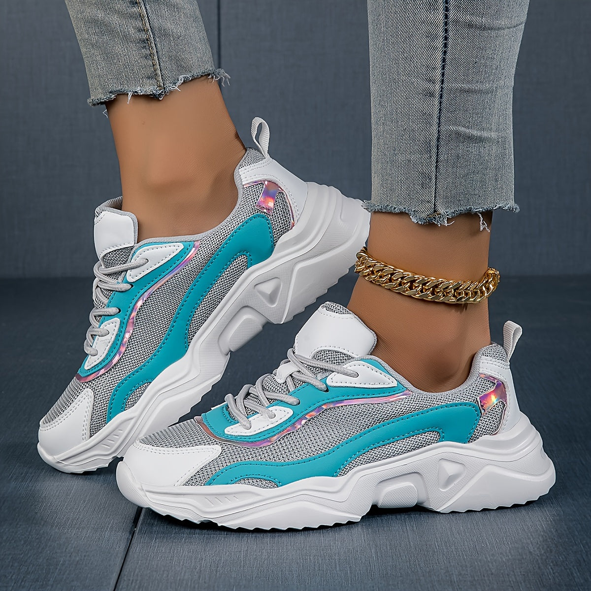 Women's Heighten Chunky Sneakers Breathable Mesh Lace Up Running Shoes