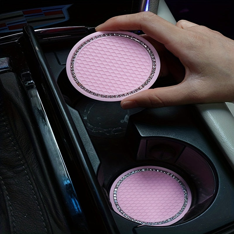 2pcs Pink Diamond Water Coaster Mats Silicone Non Slip Heat Insulation