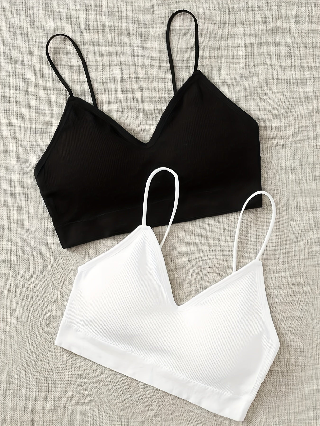 3pcs Solid Ribbed Wireless Bras Comfy Stretch Intimates Bra Women's Lingerie