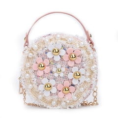 Girls Crossbody Bowknot Purse Pearl Flowers Handbags Shoulder Bag